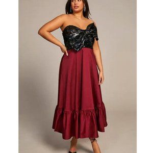 Anthropologie Hutch 18W NWT Sequin Bow Dress Maxi Burgundy Wine 230$ 18 W